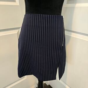 Womens Project 28 NYC Navy Blue Pinstriped Zipper Bottom Slit Dress Skirt Size M